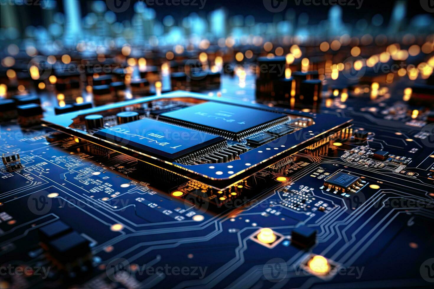AI Generated Computer technology image with circuit board background, ideal for various topics related to computers and AI by generated AI photo