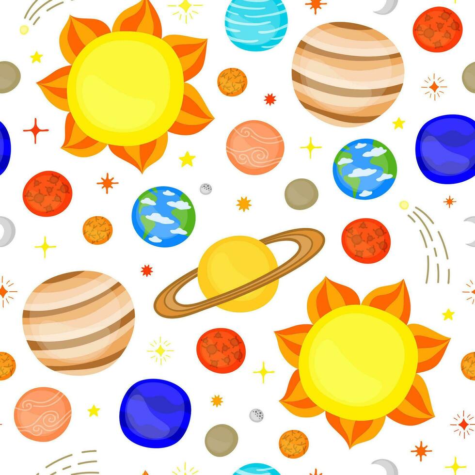 Seamless pattern with cartoon planets. vector