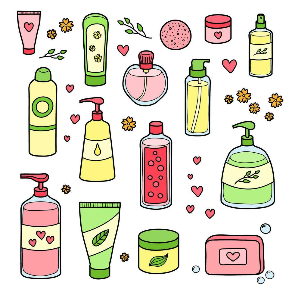 mano dibujado belleza productos colocar. vector