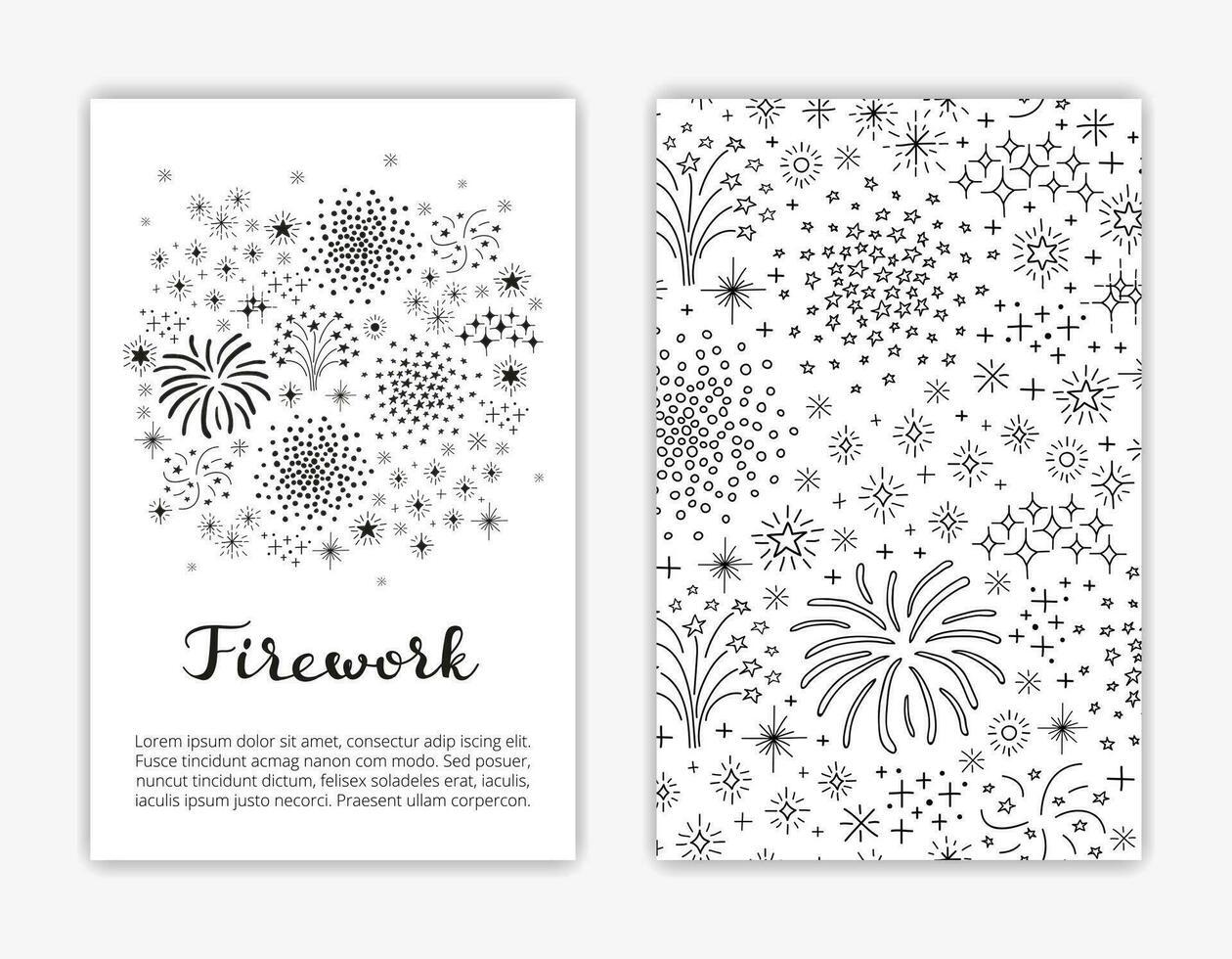 Card templates with doodle composition of fireworks. vector