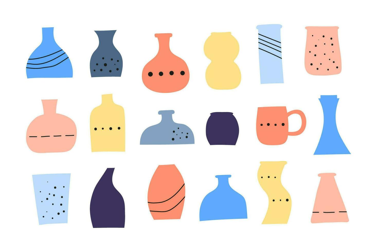 Set of doodle colorful vases. vector