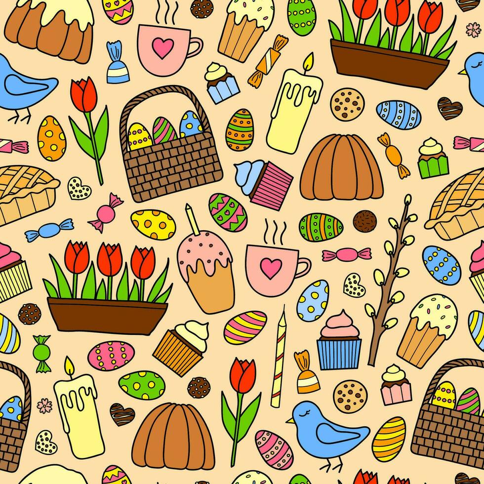 Seamless pattern with easter items. vector