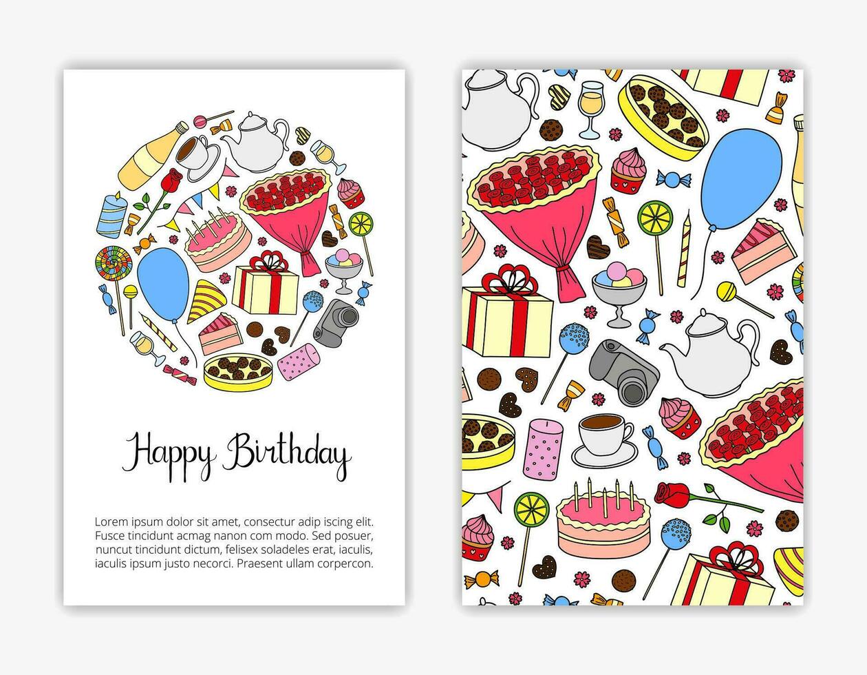 Card templates with hand drawn holiday items. vector