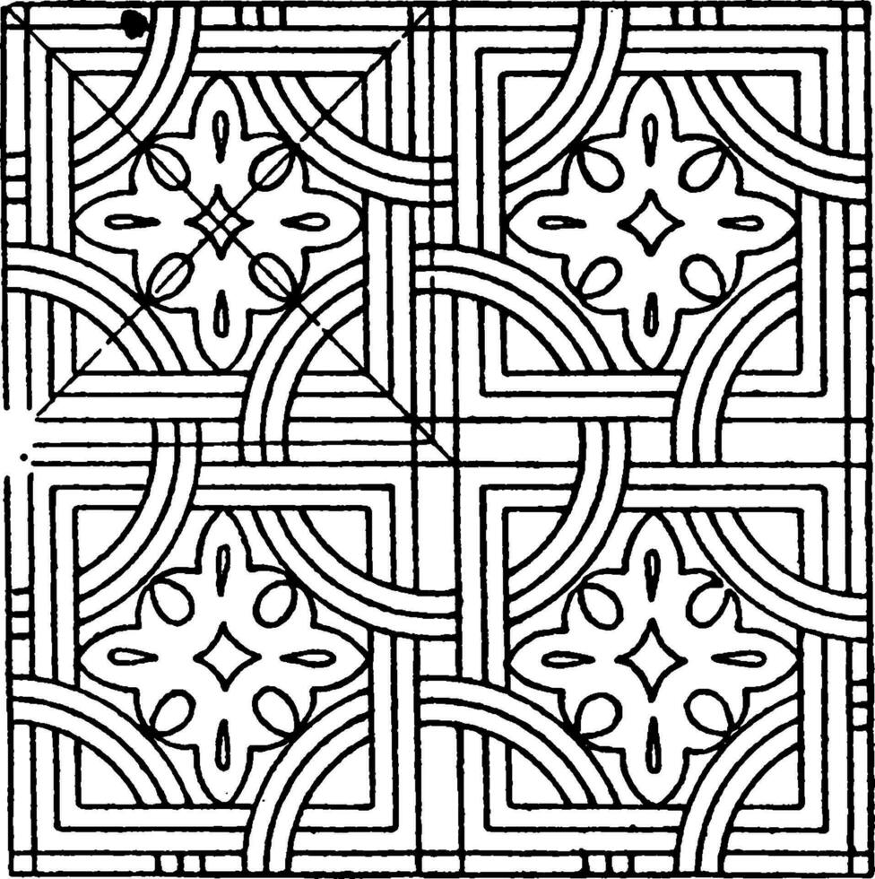 árabe mosaico estuco en Roca es incrustado piezas de Roca o madera o Paja a hacer un imagen o patrón, Clásico grabado. vector
