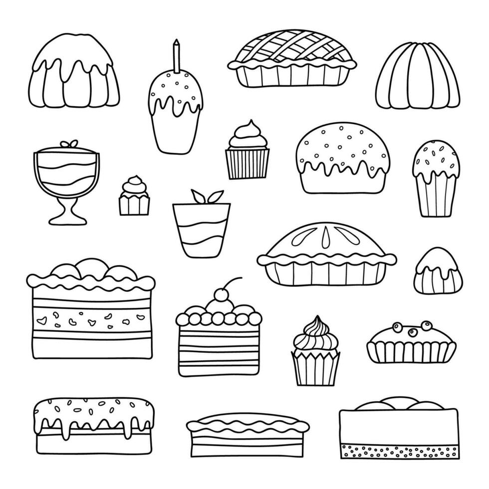 Collection of doodle cakes. vector