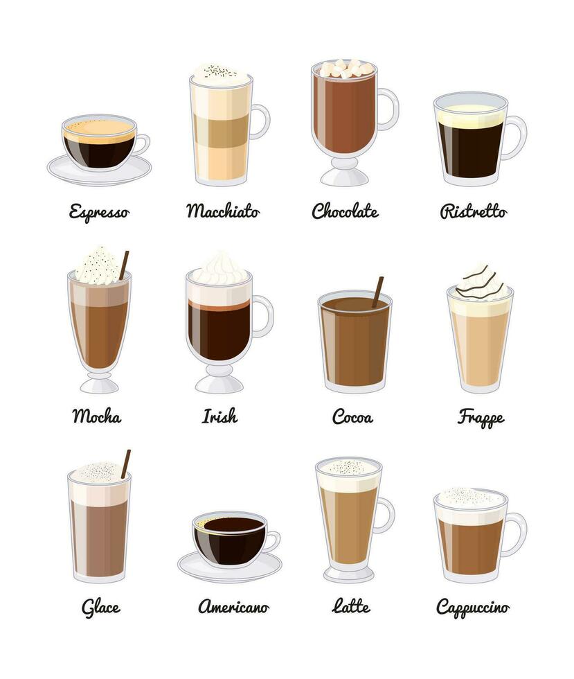 Different coffee drinks. vector