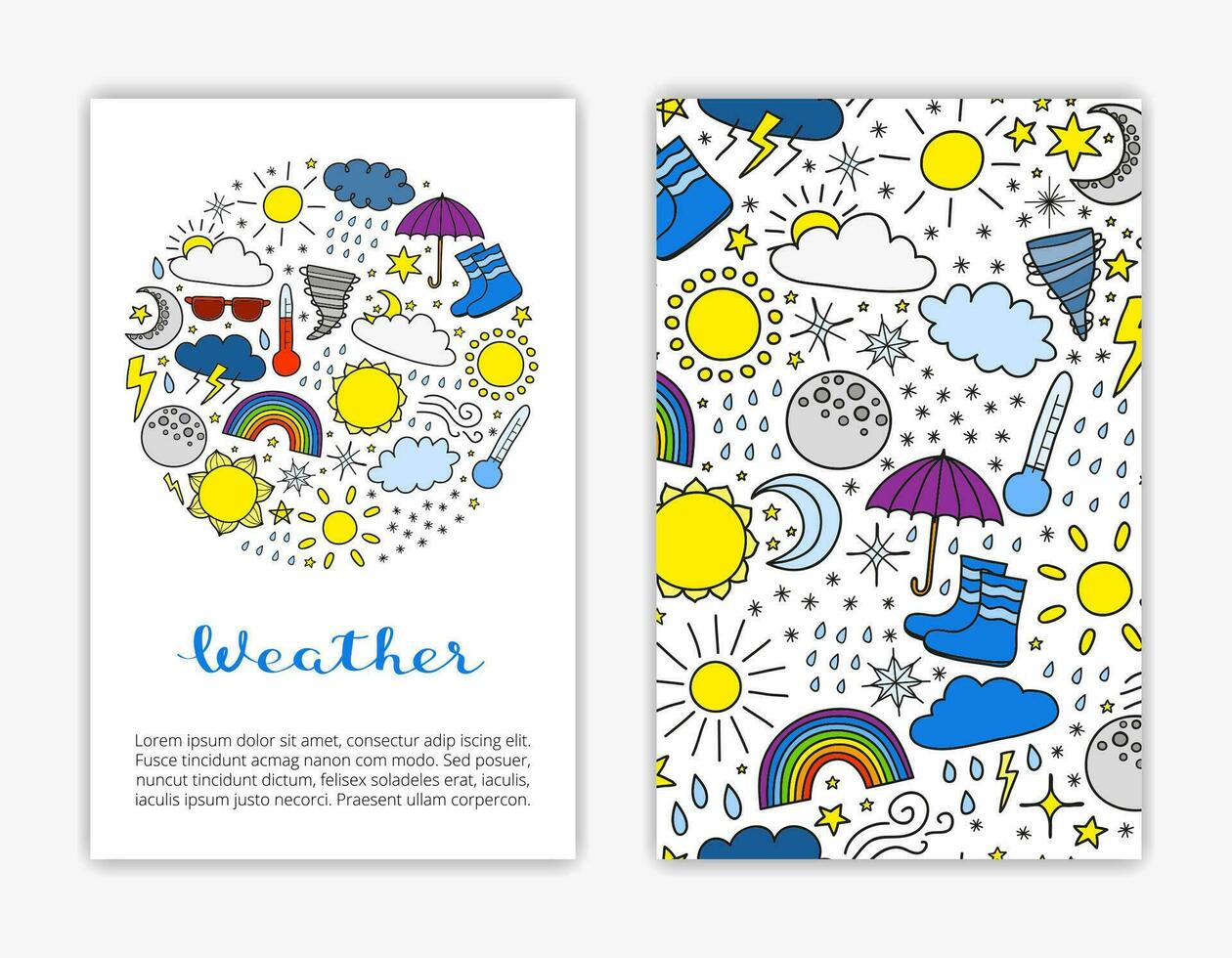 Card templates with doodle weather items. vector
