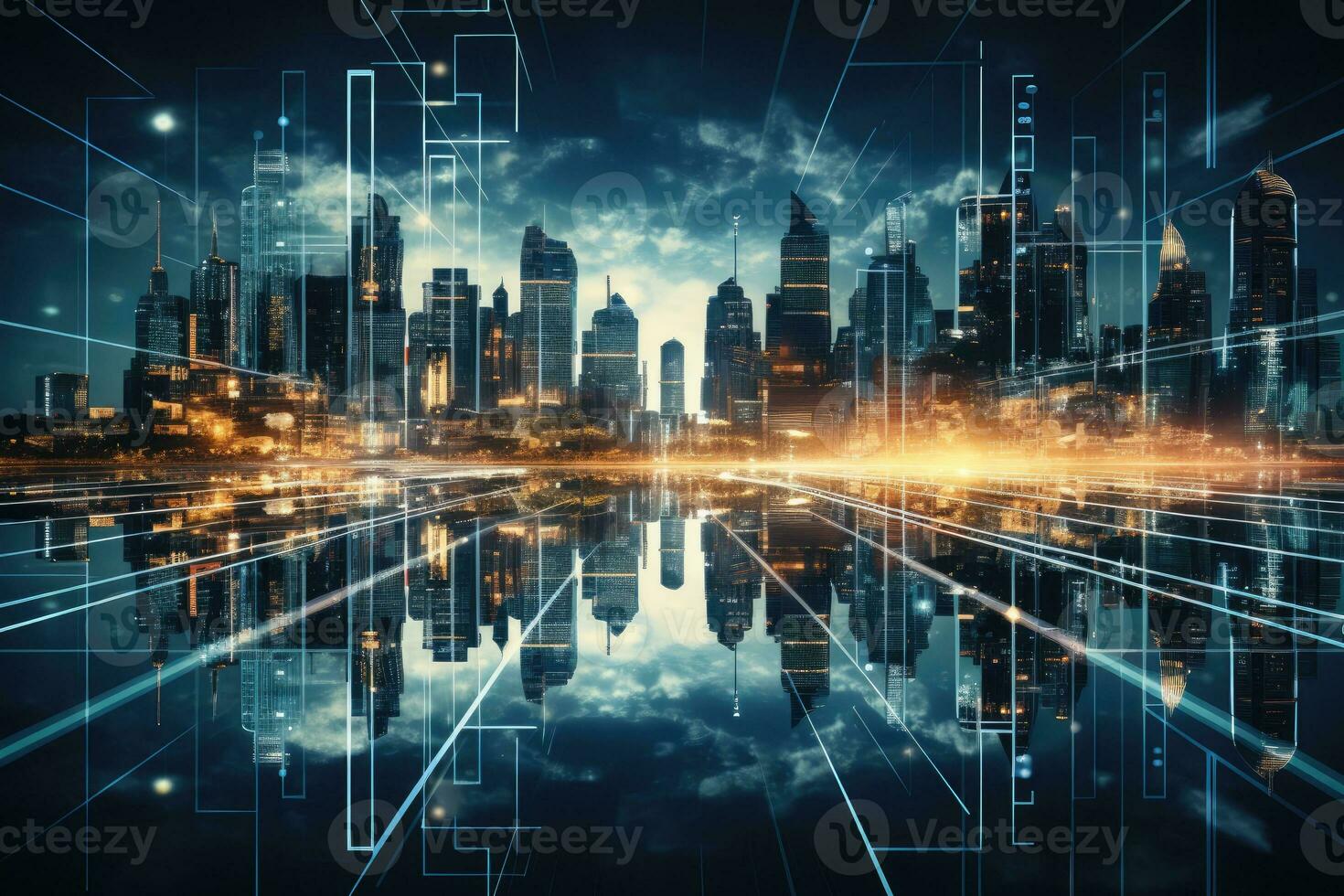 AI Generated Abstract night city background Smart cities, AI and digital transformation concepts embrace the world of the future by Generative AI photo