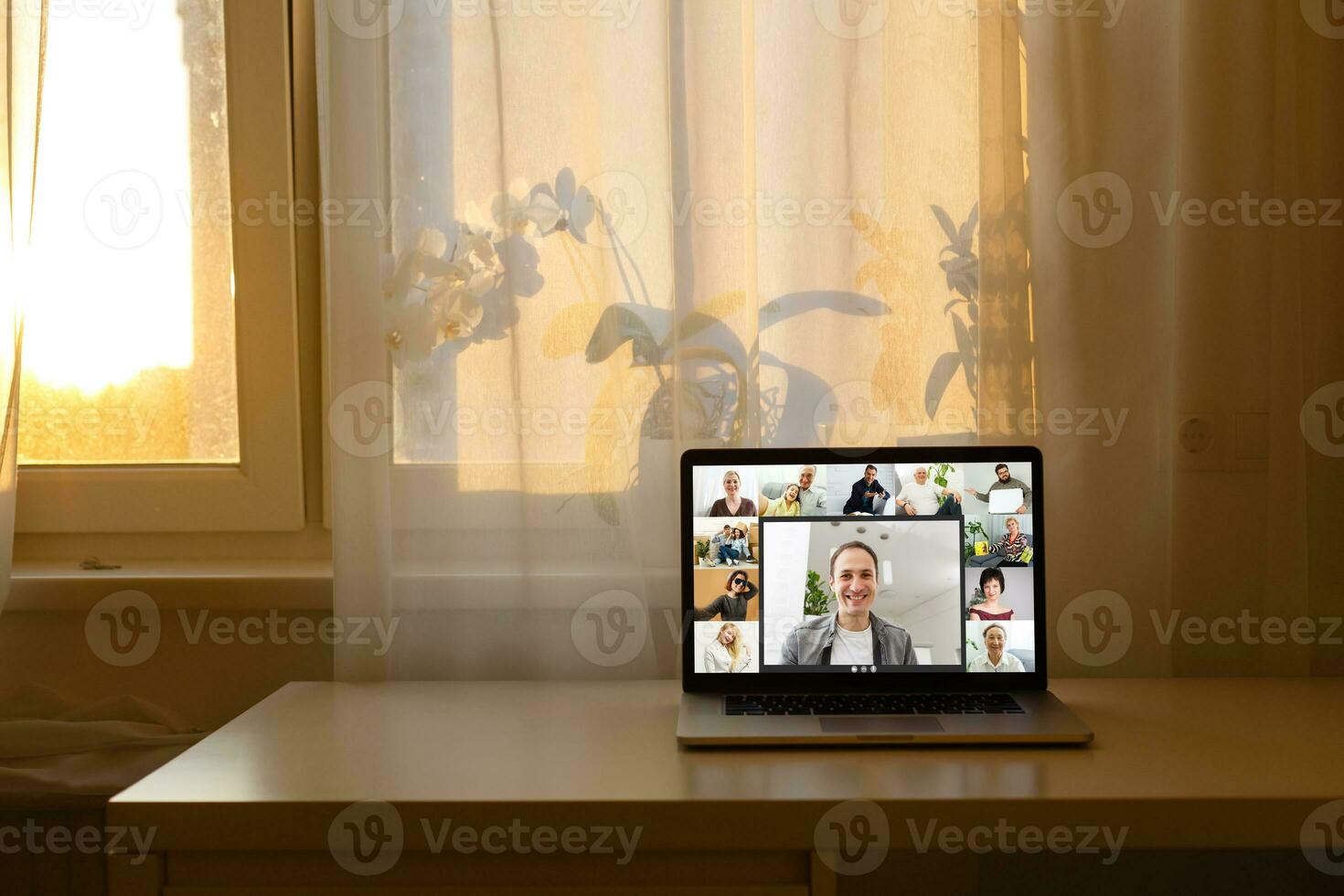 Work from home, video conferencing with coworkers due to Covid 19 pandemic lockdown. photo