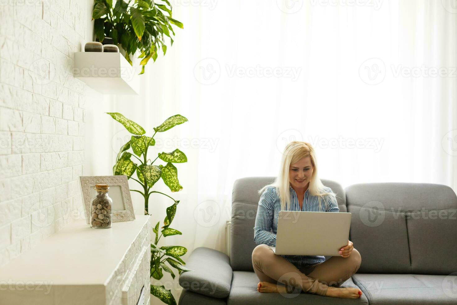 Global communication concept using video conferencing on a laptop photo