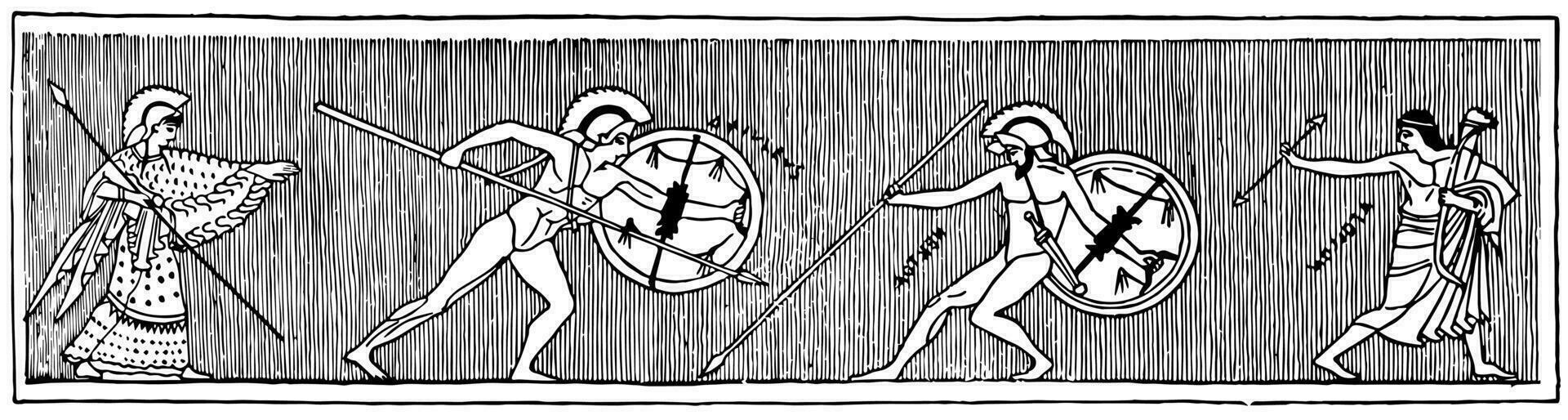 Combat Between Achilles and Hector vintage illustration. vector