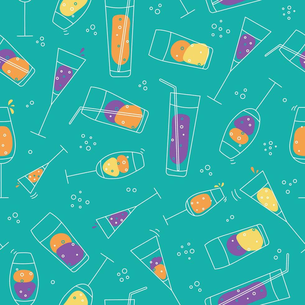 Wine glass. Seamless Pattern Glasses for wine. Glass goblets with alcoholic drinks. Champagne, holiday. Doodle style. Vector graphic background.