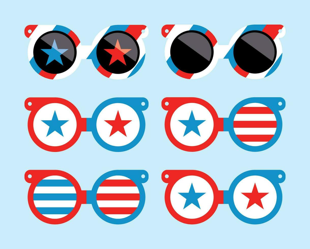 4th of July Sunglass Collection , Independence Day Clipart, Stripes Stars in Red White and Blue vector