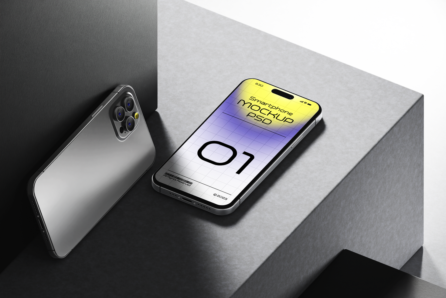 PSD mockup concept with smartphone screen in shadow