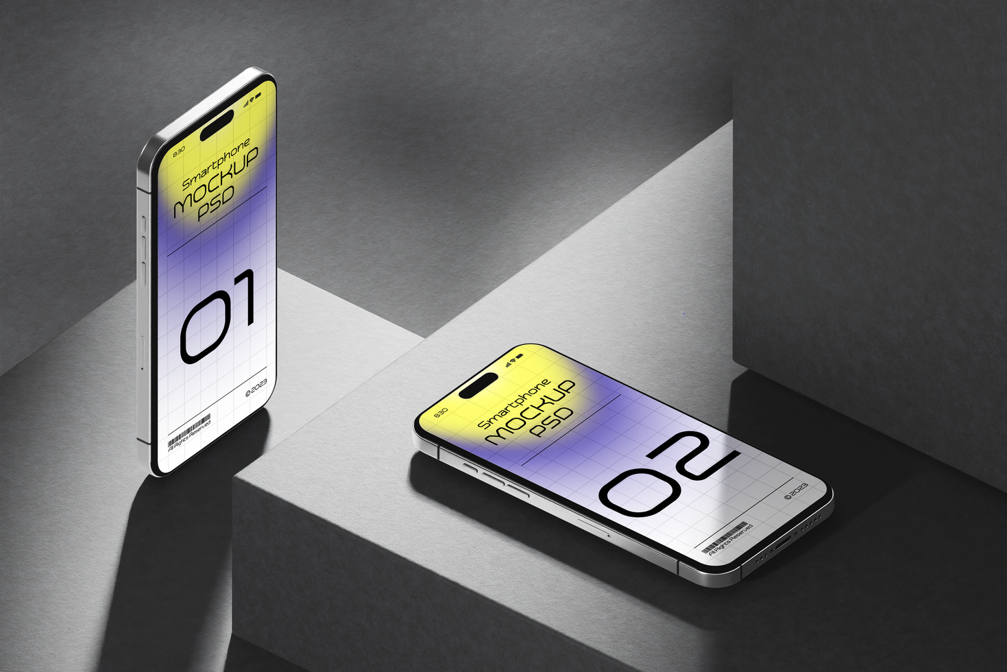 PSD mockup concept with smartphone screen in shadow