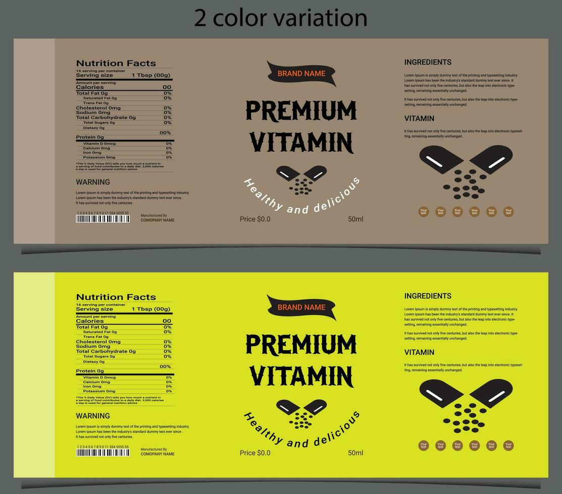 Vitamin product packaging label template vector