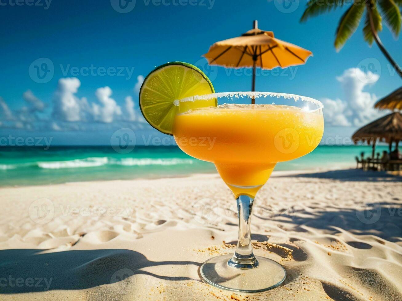 AI generated Tropical Bliss Citrusy Daiquiri on a Cuban Beach. AI Generated. photo