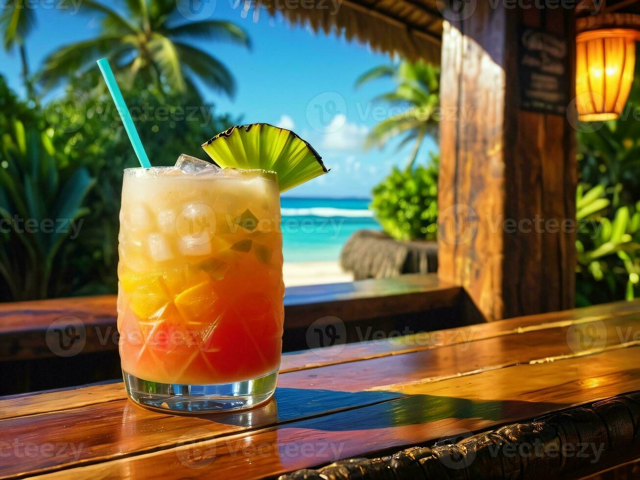 AI generated Exotic and Fruity The Tahitian Tiki Bar Mai Tai. AI Generated. photo