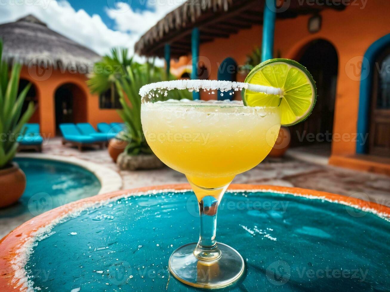 AI generated Vibrant Margarita Cocktail Delights in a Mexican Resort. AI Generated. photo
