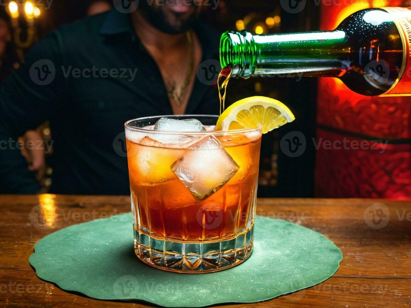 AI generated Fiery Elixir Sazerac Ignites the Night at a New Orleans Countdown Party. AI Generated. photo