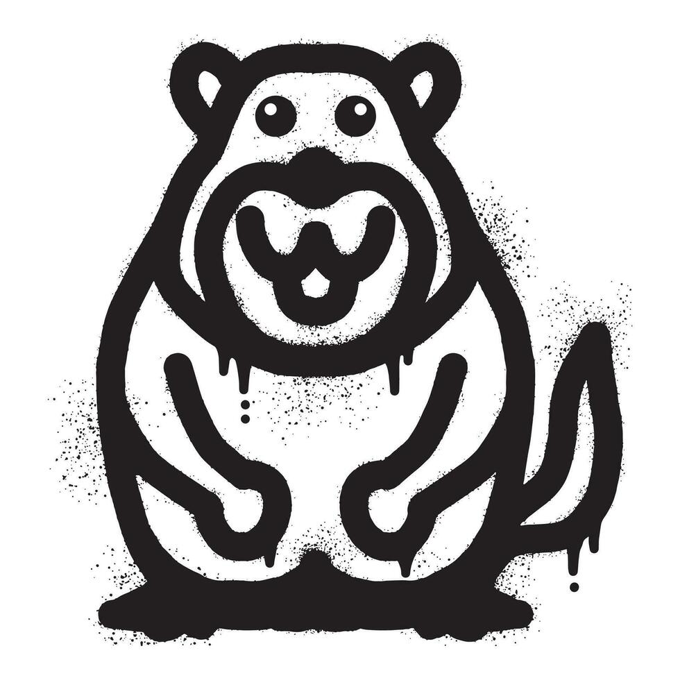 Cute marmot graffiti with black spray paint vector