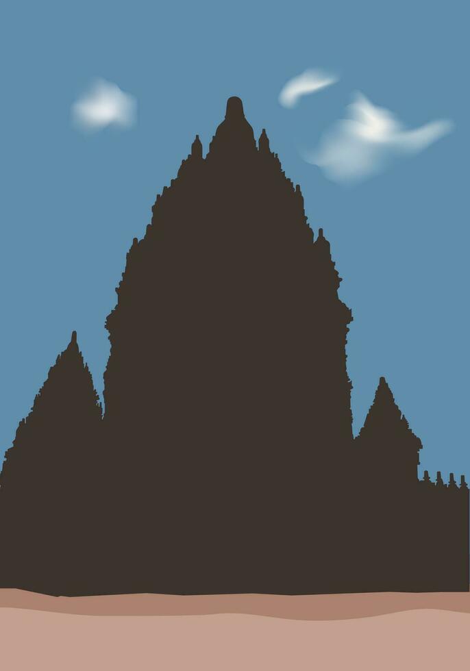 prambanan temple silhouette vector with blue sky for background design.