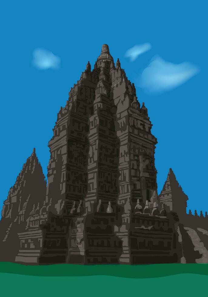 prambanan tempe vector con azul cielo para antecedentes diseño.