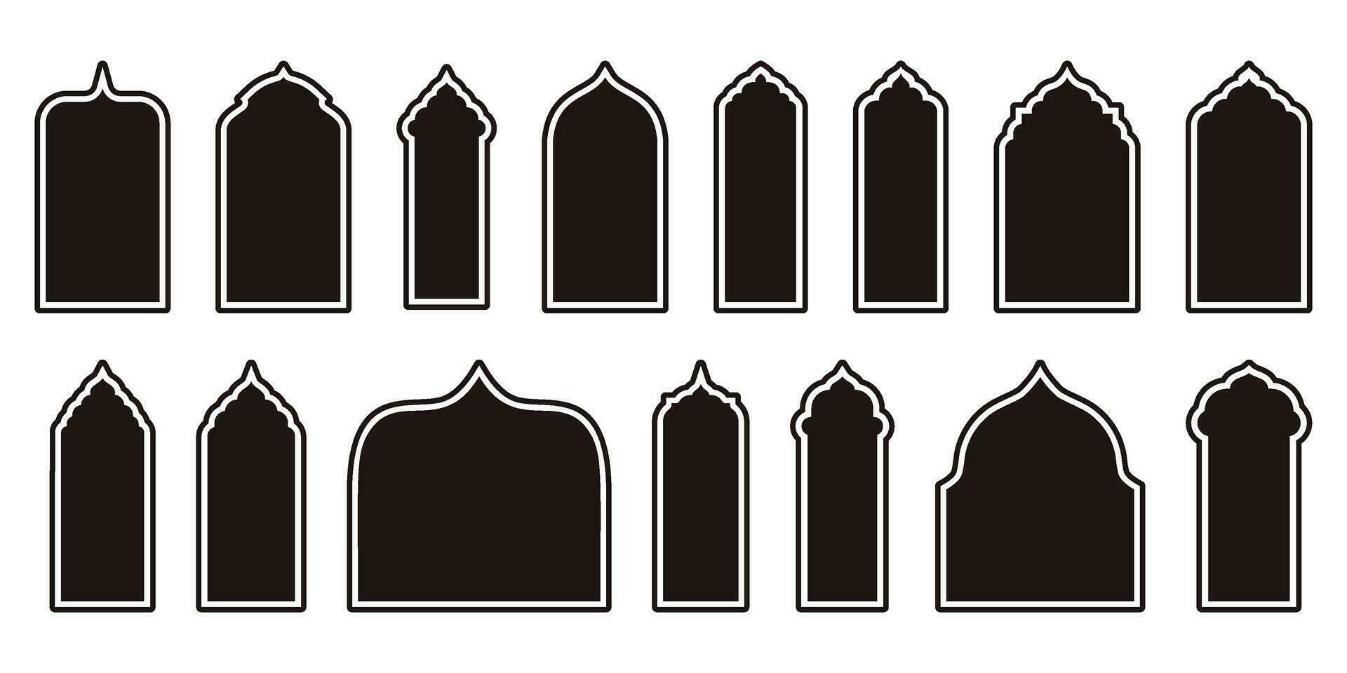 Minimalistic Design Featuring Oriental Style Windows and Arches in Modern Boho Colors. Aesthetic Illustrations Suitable for Various Applications. vector