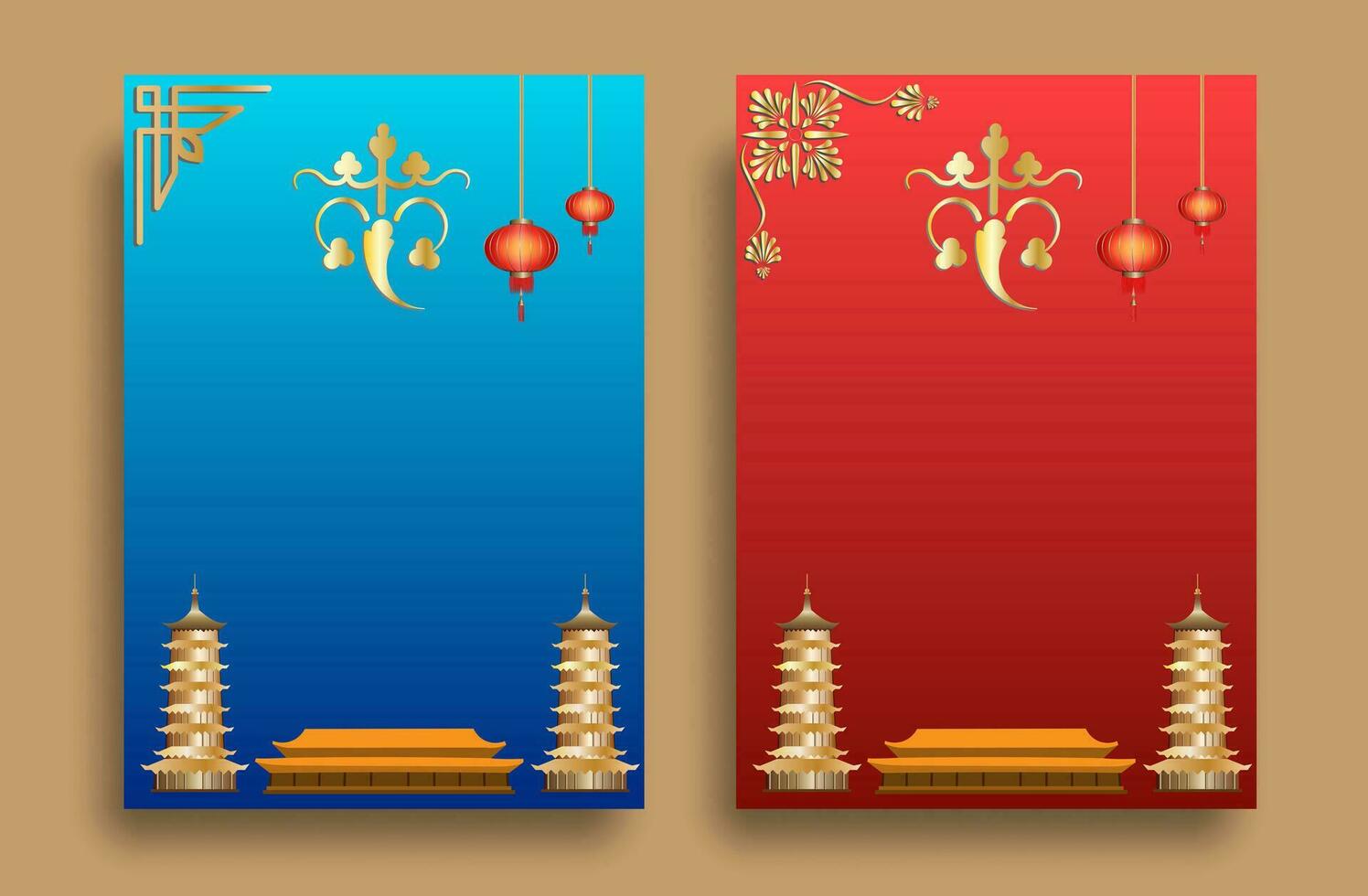 Festive gift card templates with Chinese new year backgrounds. Flyers, brochures and greeting cards. Vector illustration eps10