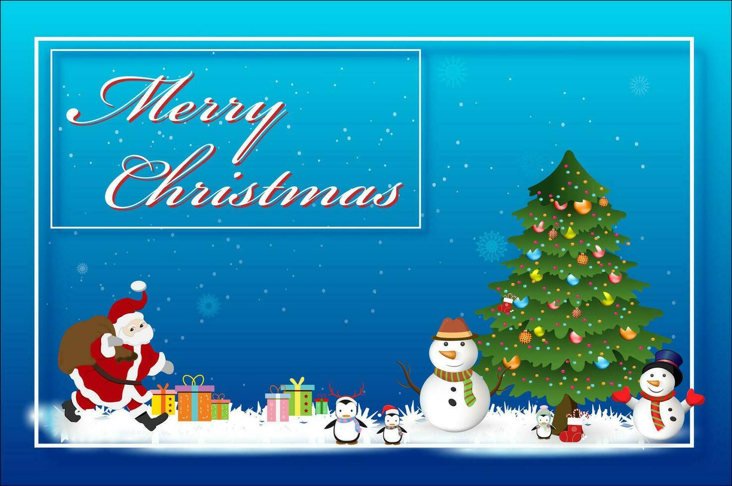 Merry Christmas background with colorful Santa and pine tree for your Seasonal Flyers and Greetings Card or party theme invitations. Vector illustration.