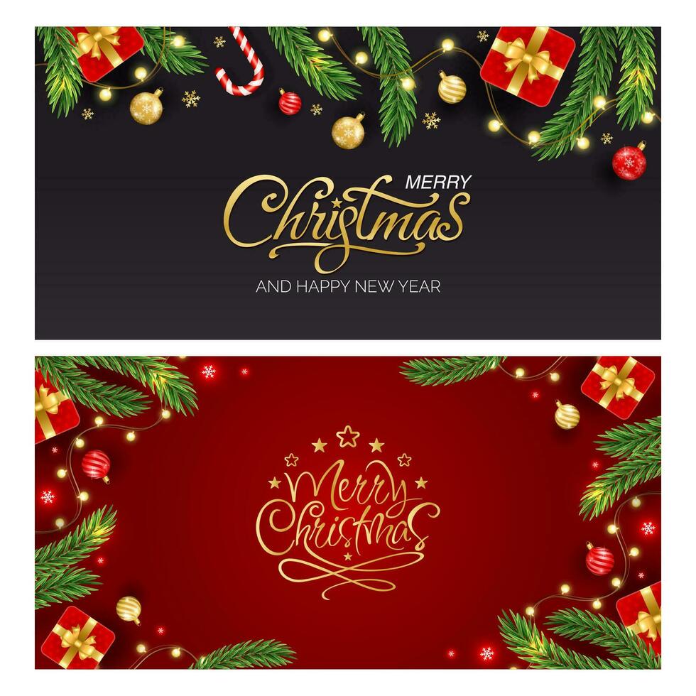 Merry Christmas and Happy New Year greeting background with Christmas branch, balls, snowflakes. For sale, banner, posters, cover design templates, social media wallpaper stories vector