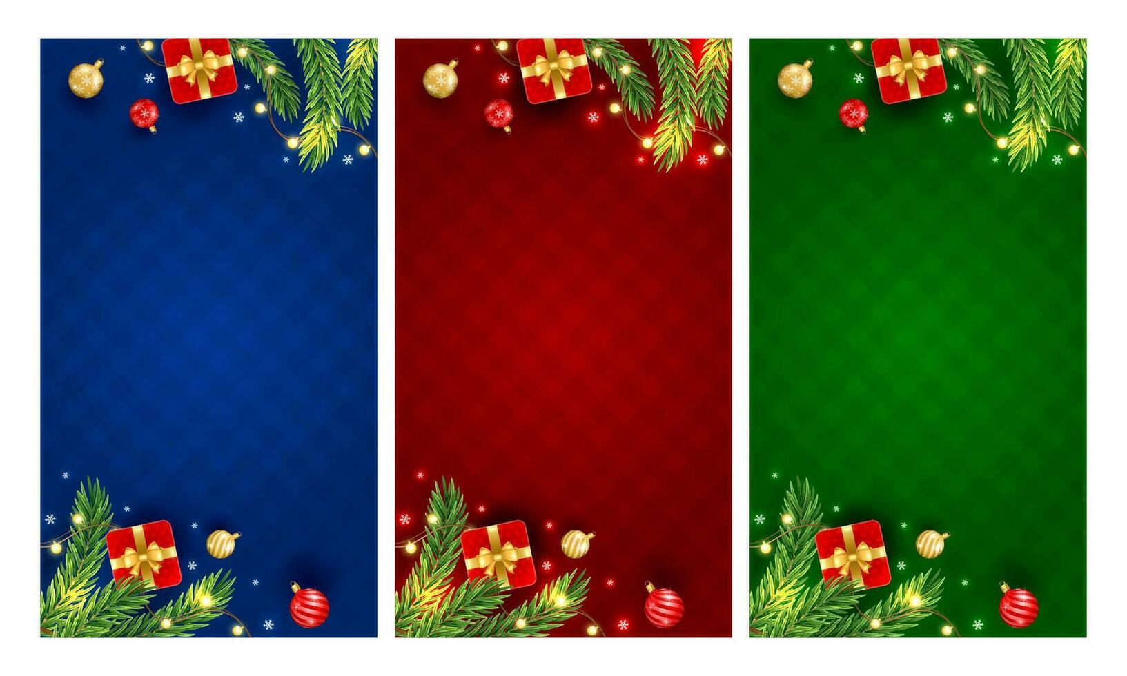 Merry Christmas and Happy New Year vertical background with Christmas branch, balls, snowflakes. For sale, banner, posters, cover design templates, social media wallpaper stories vector