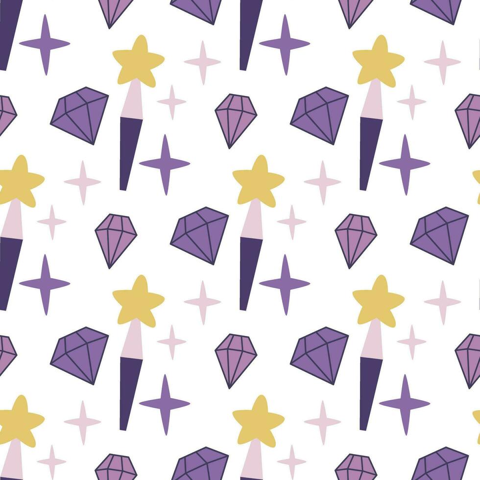 Magical background with magic wand, stars and crystals vector