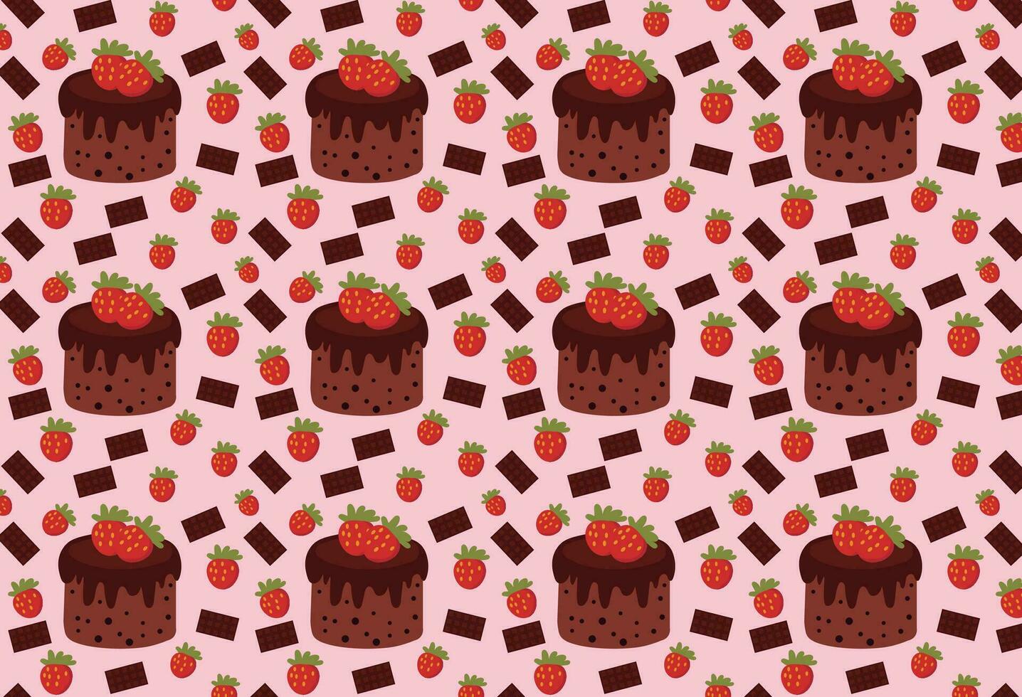 Chocolate and strawberry cake pattern, template with cake, sweet foods, for design backgrounds vector