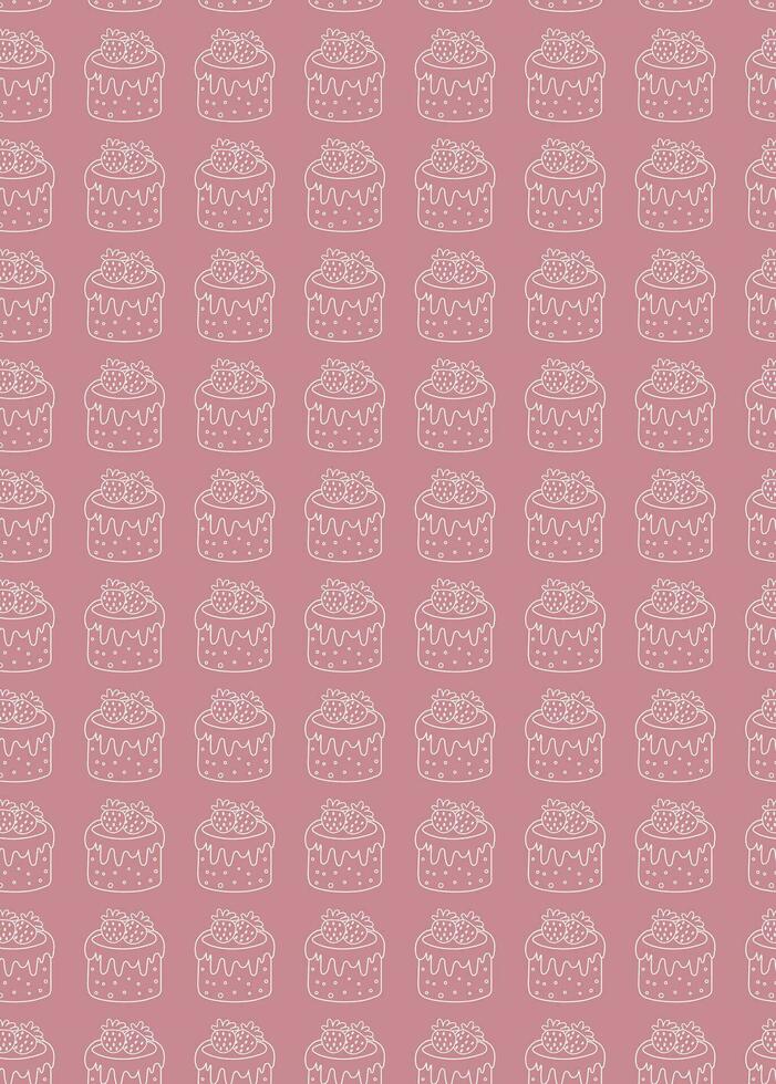 Chocolate and strawberry cake pattern, template with cake, sweet foods, for design backgrounds vector