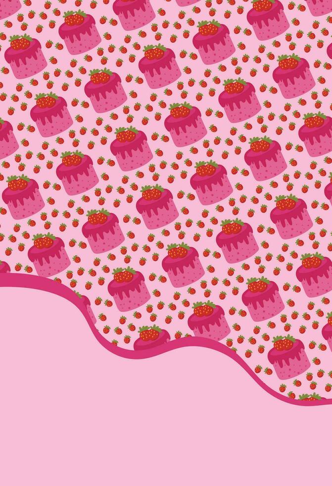 Chocolate and strawberry cake pattern, template with cake, sweet foods, for design backgrounds vector