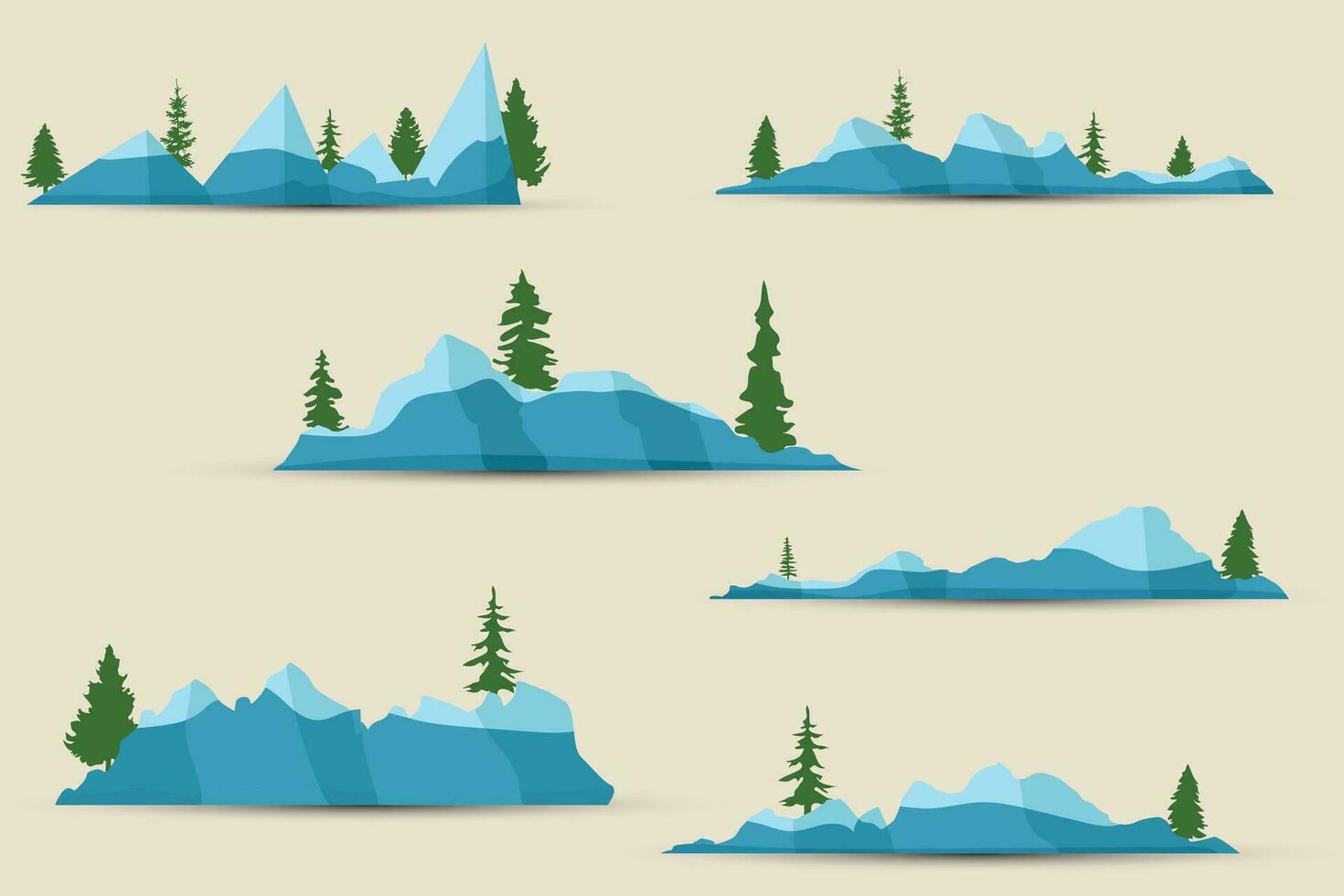 vector set flat illustration mountains and mountains, plateaus, mountain icons and mountain symbols
