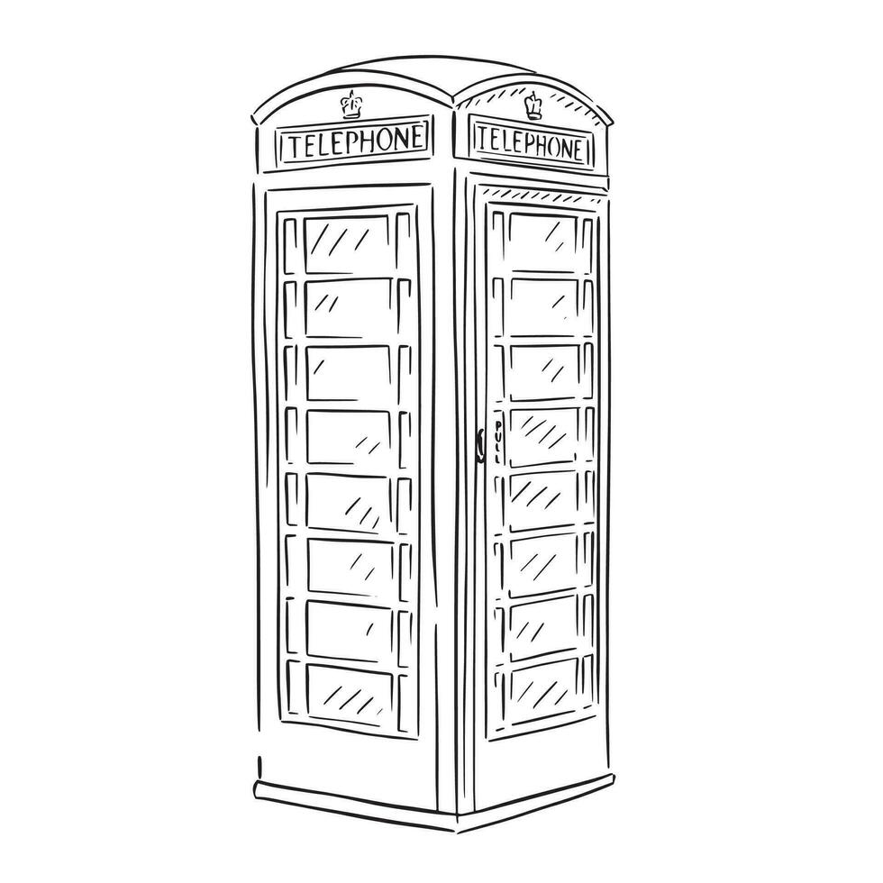 Line drawn telephone box. Illustrative element vector drawn by hand. London iconic element.