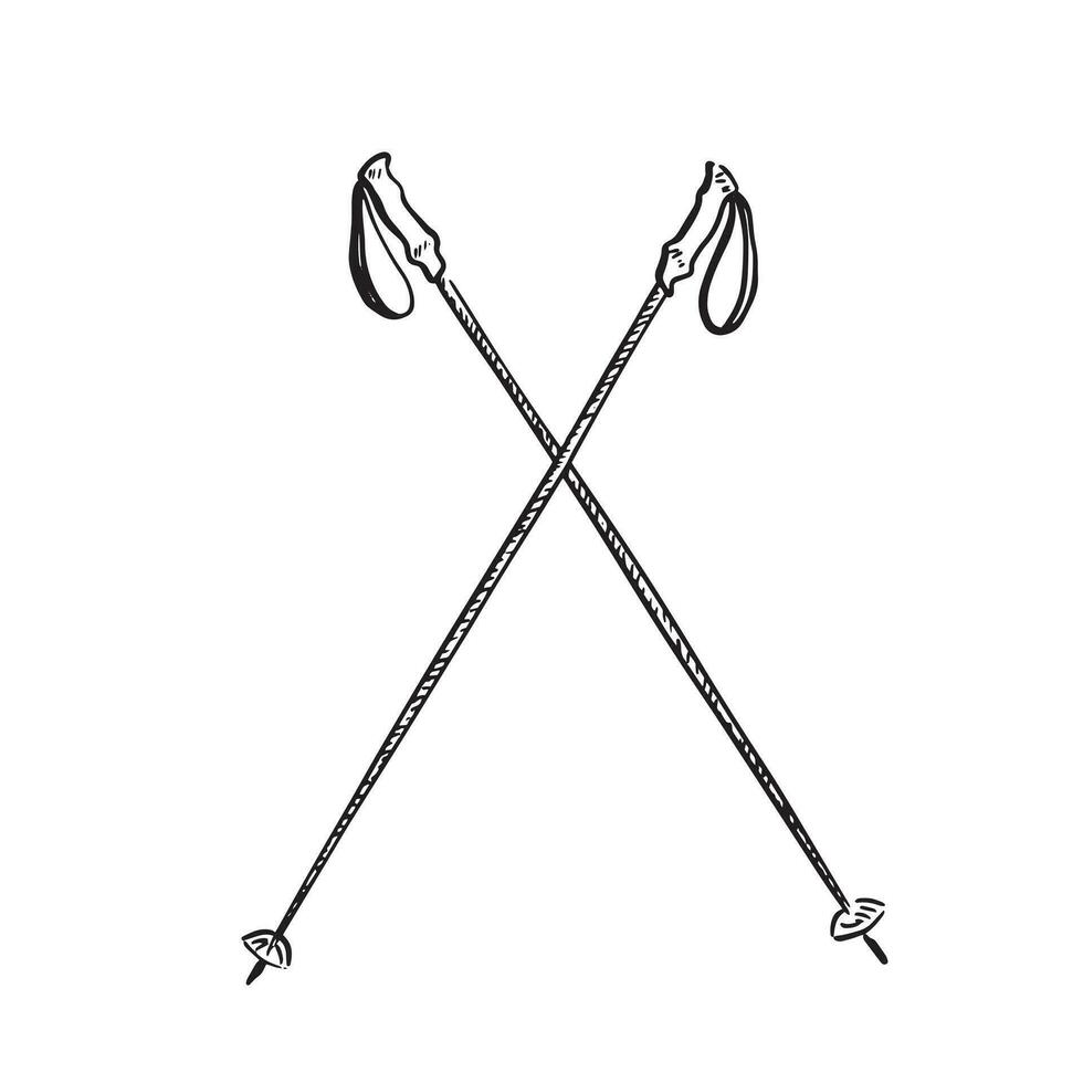 An illustration of crossed ski poles in a sketchy style, taking inspiration from European ski seasons. Hand drawn on Procreate using an Apple pencil. vector