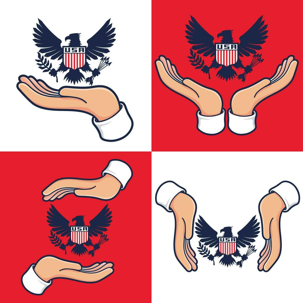 hands with national symbol of the United States set vector