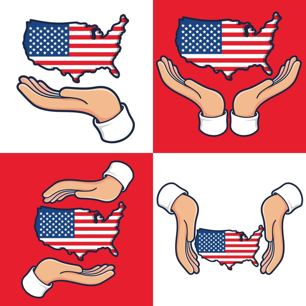 hands with map of the United States set vector