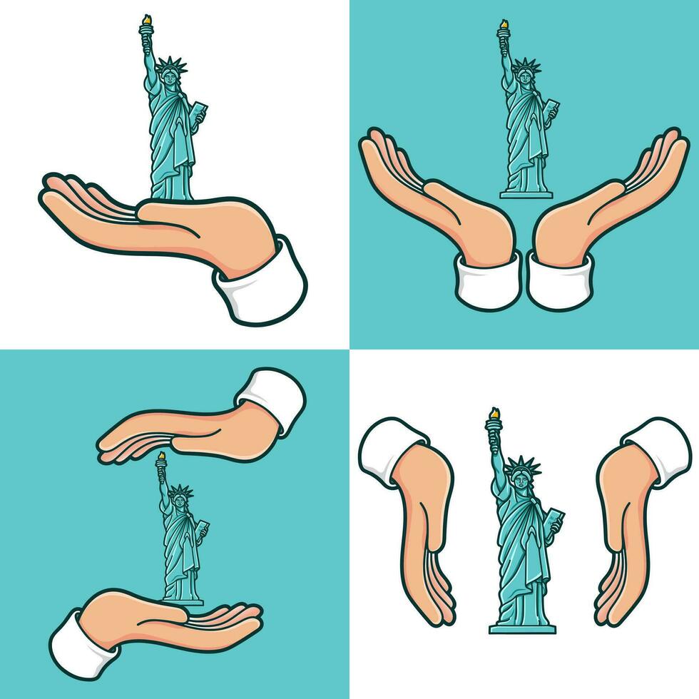 hands with statue of liberty set vector