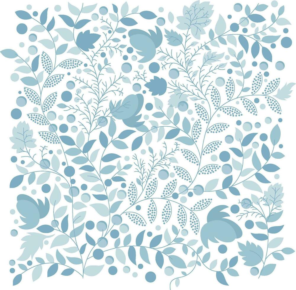 Pale Blue Flower Berry Wallpaper Pattern Repeat vector