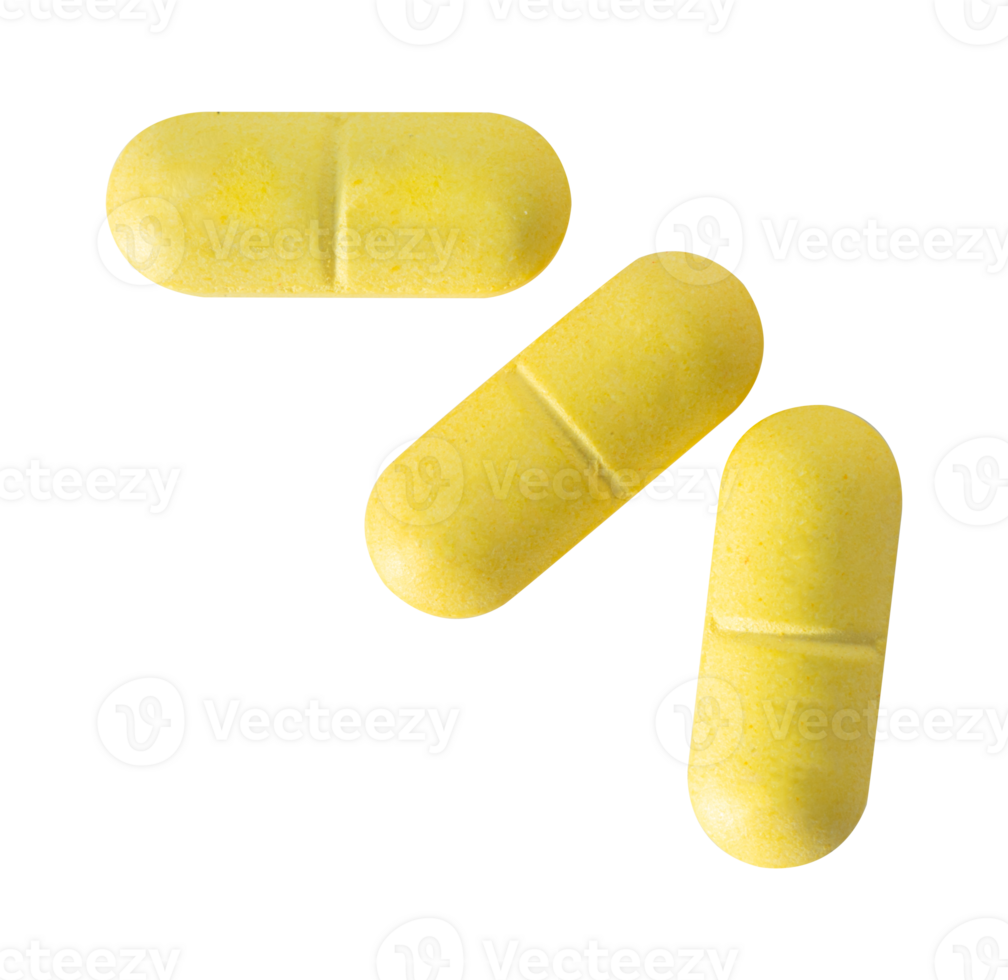 set of yellow pills isolated png
