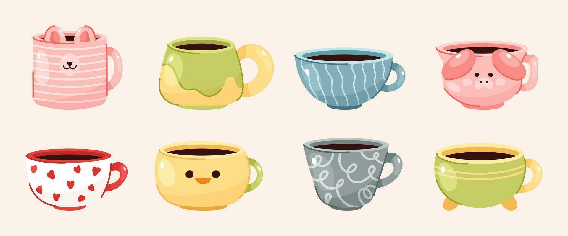 Set of cute vector coffee mugs