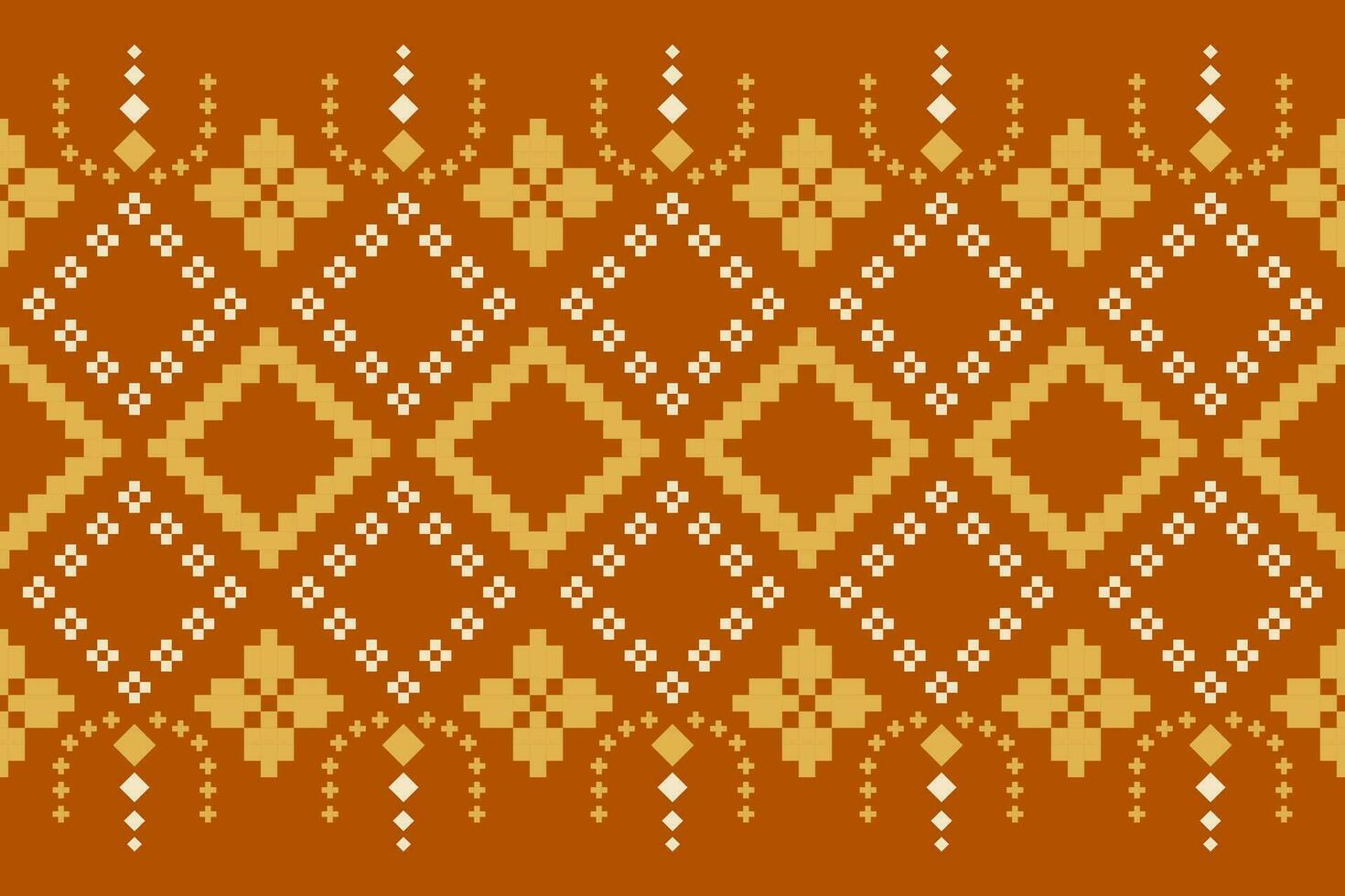 Orange vintages cross stitch traditional ethnic pattern paisley flower Ikat background abstract Aztec African Indonesian Indian seamless pattern for fabric print cloth dress carpet curtains and sarong vector