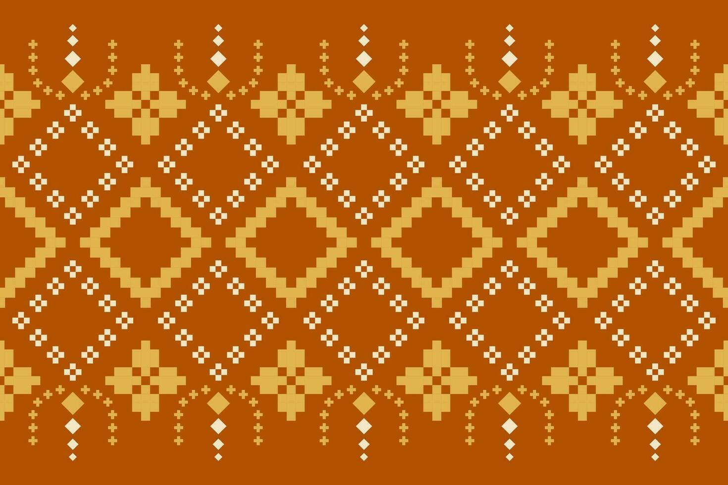 Orange vintages cross stitch traditional ethnic pattern paisley flower Ikat background abstract Aztec African Indonesian Indian seamless pattern for fabric print cloth dress carpet curtains and sarong vector