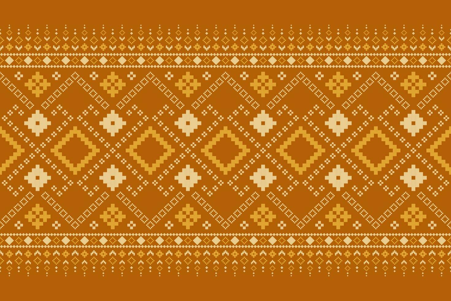 Orange vintages cross stitch traditional ethnic pattern paisley flower Ikat background abstract Aztec African Indonesian Indian seamless pattern for fabric print cloth dress carpet curtains and sarong vector