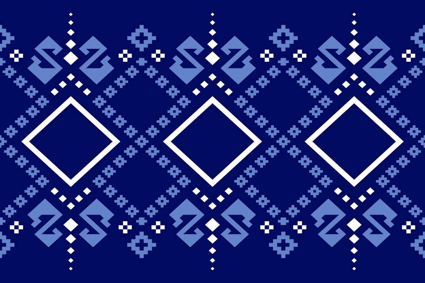 Indigo navy blue geometric traditional ethnic pattern Ikat seamless pattern border abstract design for fabric print cloth dress carpet curtains and sarong Aztec African Indian Indonesian vector