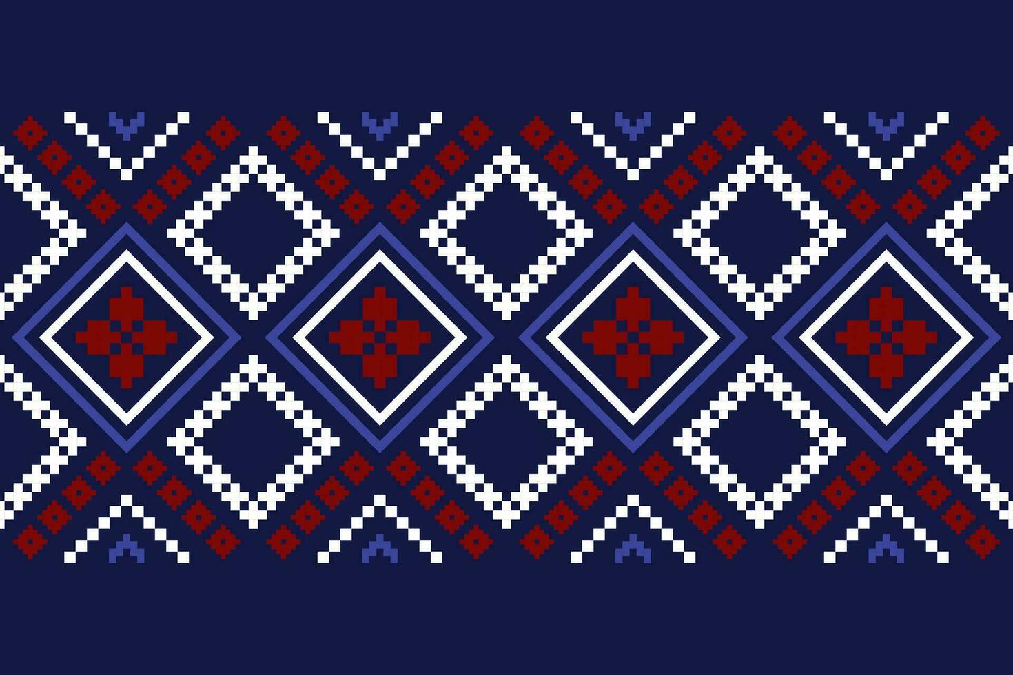 Indigo navy blue geometric traditional ethnic pattern Ikat seamless pattern border abstract design for fabric print cloth dress carpet curtains and sarong Aztec African Indian Indonesian vector